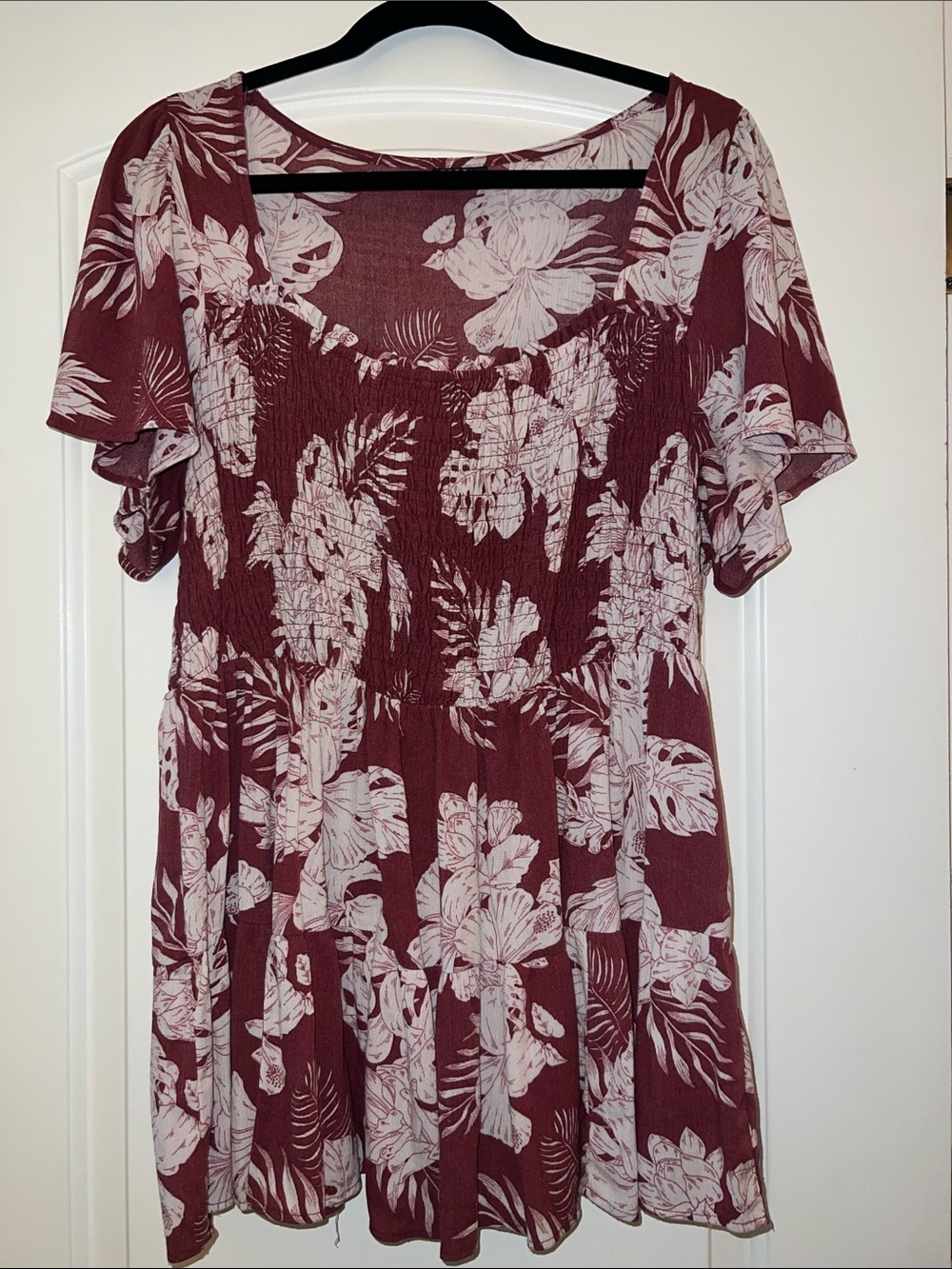 torrid Burgundy Floral Smocked Yoke Top